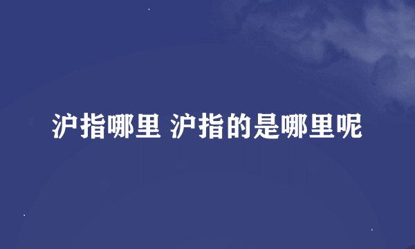 沪指哪里 沪指的是哪里呢