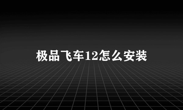 极品飞车12怎么安装