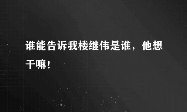 谁能告诉我楼继伟是谁，他想干嘛！