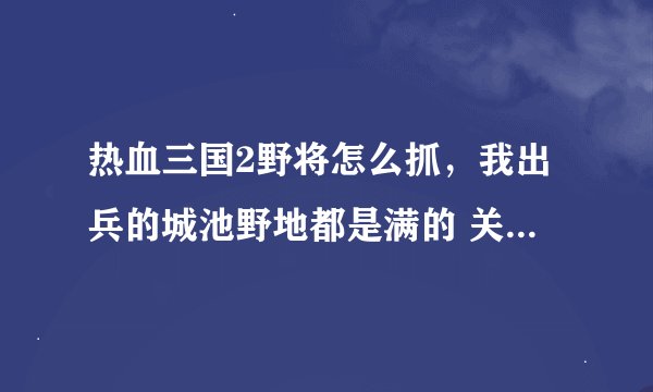 热血三国2野将怎么抓，我出兵的城池野地都是满的 关系也是友善的 我打听了6次胡车儿了 还是没抓到