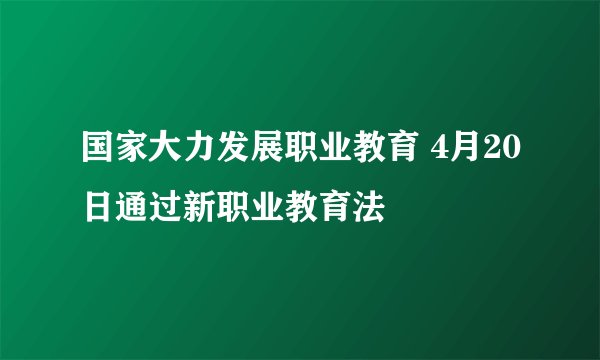 国家大力发展职业教育 4月20日通过新职业教育法