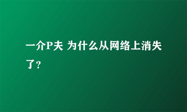 一介P夫 为什么从网络上消失了？