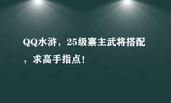 QQ水浒，25级寨主武将搭配，求高手指点！