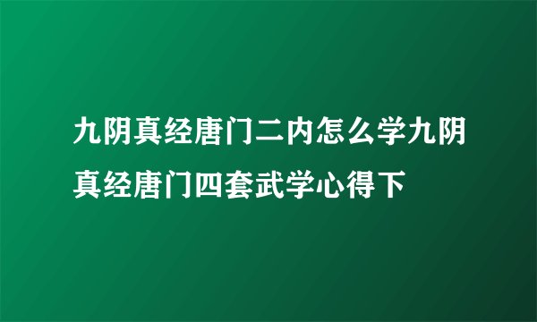 九阴真经唐门二内怎么学九阴真经唐门四套武学心得下