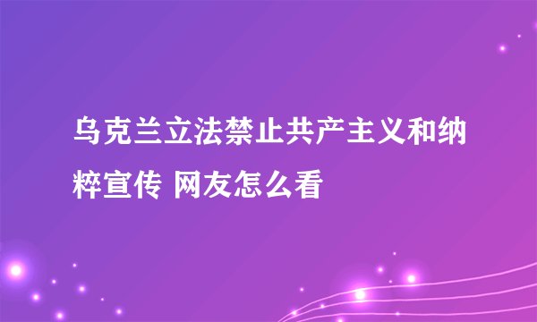 乌克兰立法禁止共产主义和纳粹宣传 网友怎么看
