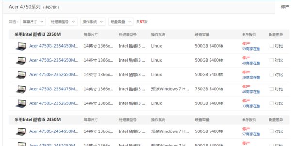 宏基星锐4750g笔记本和4750的区别是什么