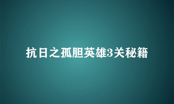 抗日之孤胆英雄3关秘籍