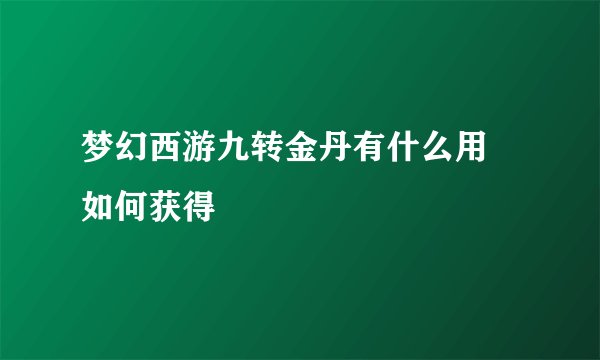 梦幻西游九转金丹有什么用 如何获得
