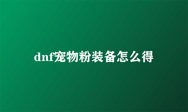 dnf宠物粉装备怎么得