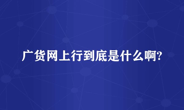 广货网上行到底是什么啊?