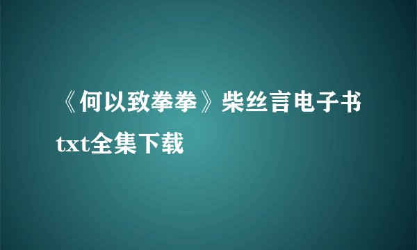 《何以致拳拳》柴丝言电子书txt全集下载