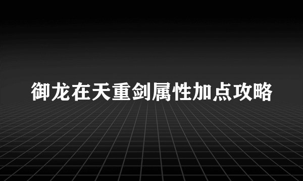 御龙在天重剑属性加点攻略