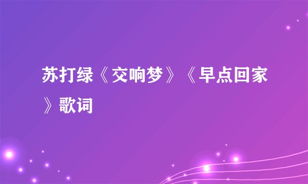 苏打绿《交响梦》《早点回家》歌词