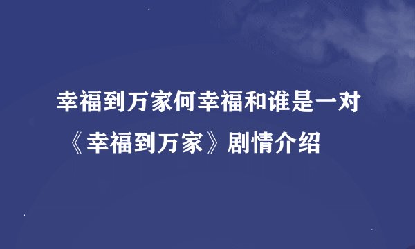 幸福到万家何幸福和谁是一对 《幸福到万家》剧情介绍
