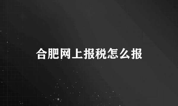 合肥网上报税怎么报
