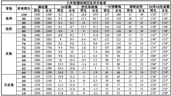 小学生的体质健康标准是什么啊？