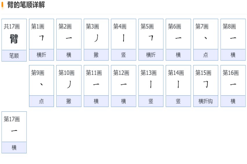 臂的笔顺和部首
