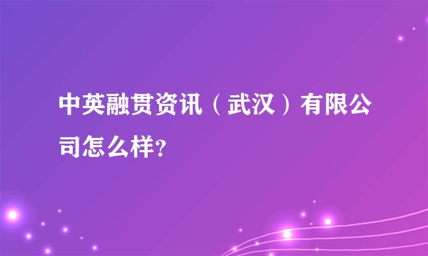 中英融贯资讯（武汉）有限公司怎么样？