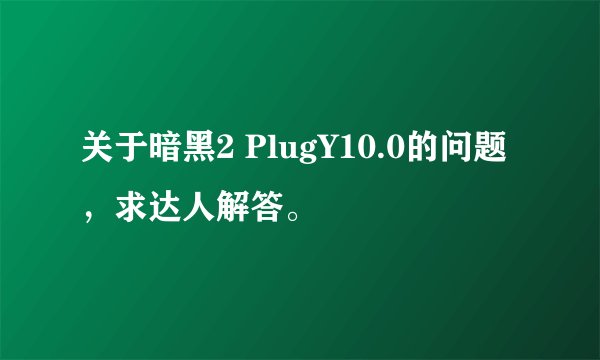 关于暗黑2 PlugY10.0的问题，求达人解答。