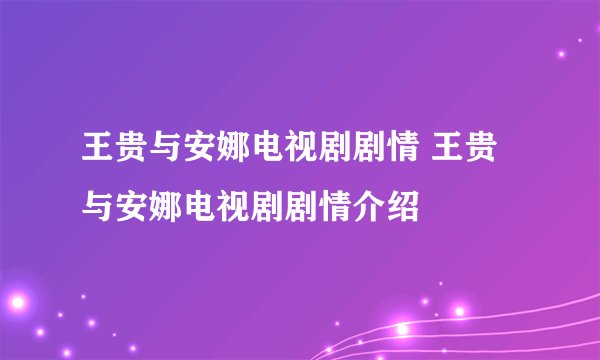 王贵与安娜电视剧剧情 王贵与安娜电视剧剧情介绍