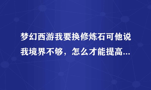 梦幻西游我要换修炼石可他说我境界不够，怎么才能提高境界啊！说详细点