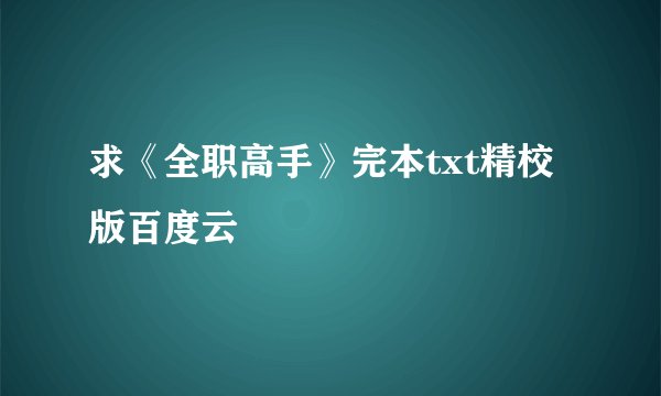 求《全职高手》完本txt精校版百度云