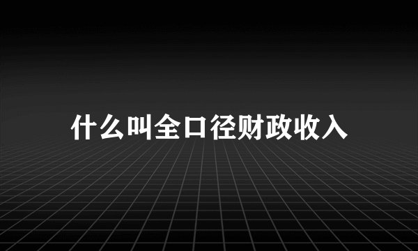 什么叫全口径财政收入