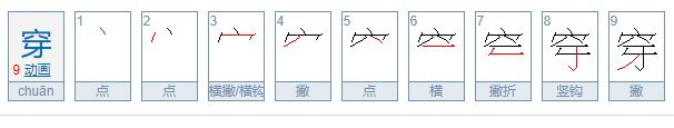 穿衣的穿笔顺