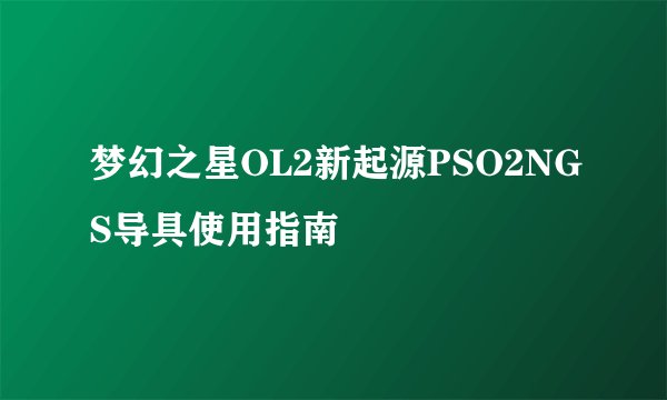 梦幻之星OL2新起源PSO2NGS导具使用指南