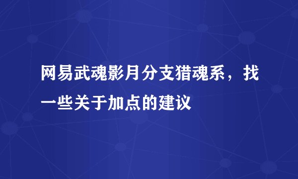 网易武魂影月分支猎魂系，找一些关于加点的建议