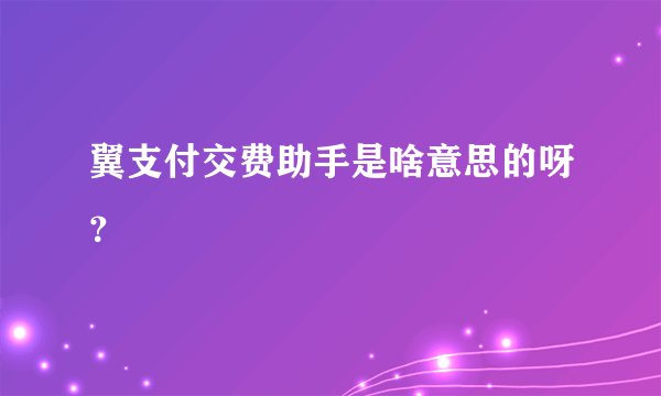 翼支付交费助手是啥意思的呀？