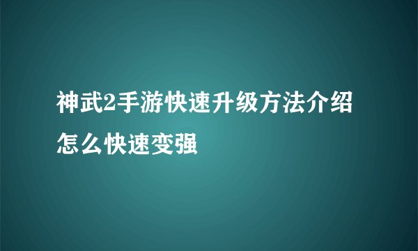 神武2手游快速升级方法介绍 怎么快速变强