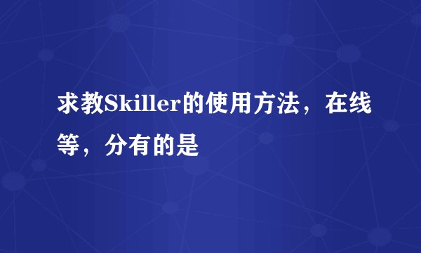 求教Skiller的使用方法，在线等，分有的是