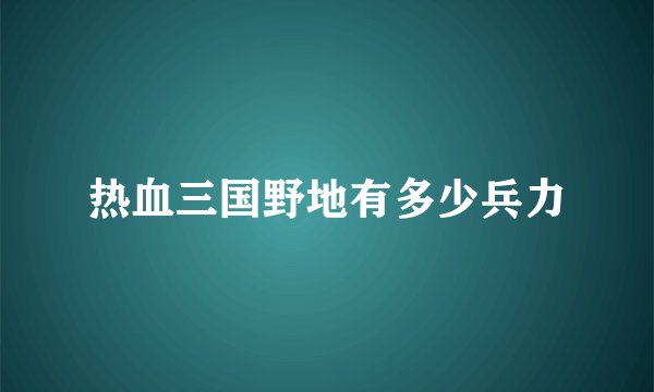 热血三国野地有多少兵力