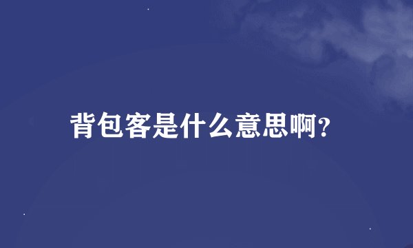 背包客是什么意思啊？