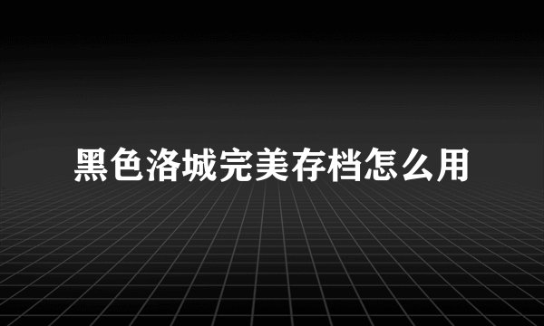 黑色洛城完美存档怎么用