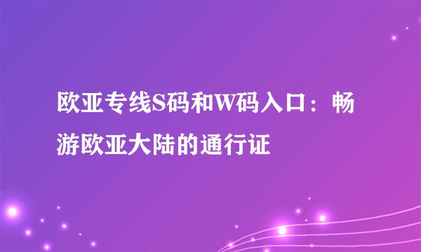 欧亚专线S码和W码入口：畅游欧亚大陆的通行证