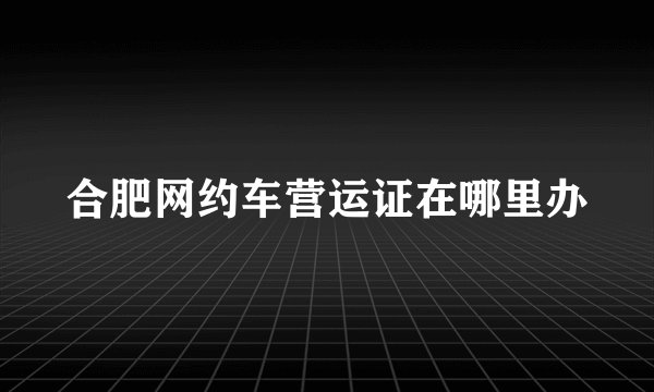 合肥网约车营运证在哪里办