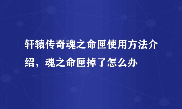 轩辕传奇魂之命匣使用方法介绍，魂之命匣掉了怎么办