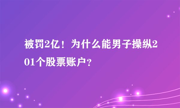 被罚2亿！为什么能男子操纵201个股票账户？