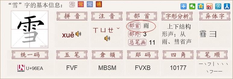 雪字是什么部首