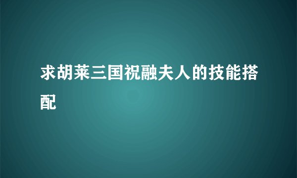 求胡莱三国祝融夫人的技能搭配