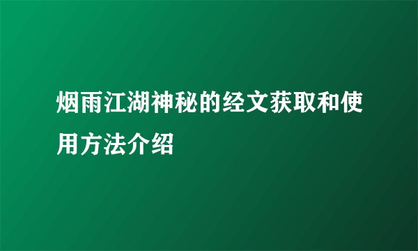 烟雨江湖神秘的经文获取和使用方法介绍