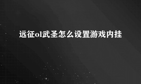 远征ol武圣怎么设置游戏内挂