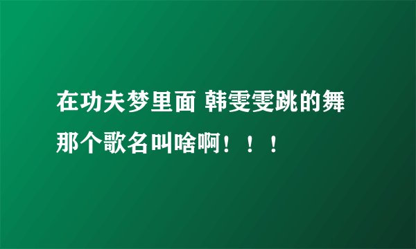 在功夫梦里面 韩雯雯跳的舞那个歌名叫啥啊！！！
