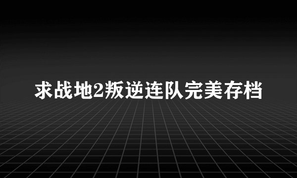 求战地2叛逆连队完美存档