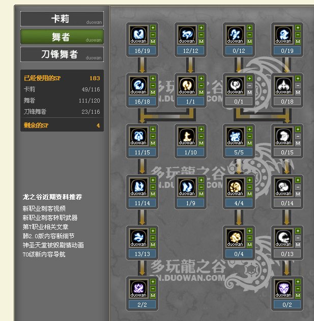 求 龙之谷70级的刀锋舞者纯刷图加点 ，要图